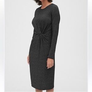 Gap Twist-Knot Front Metallic Striped Long Sleeve Midi Dress Stretch Knit L NWT